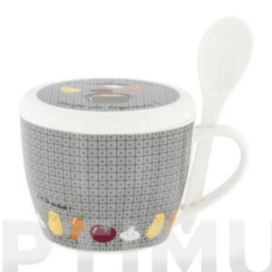 BOL SOPA CERAMICA + CUCHARA - GRIS VERDURAS